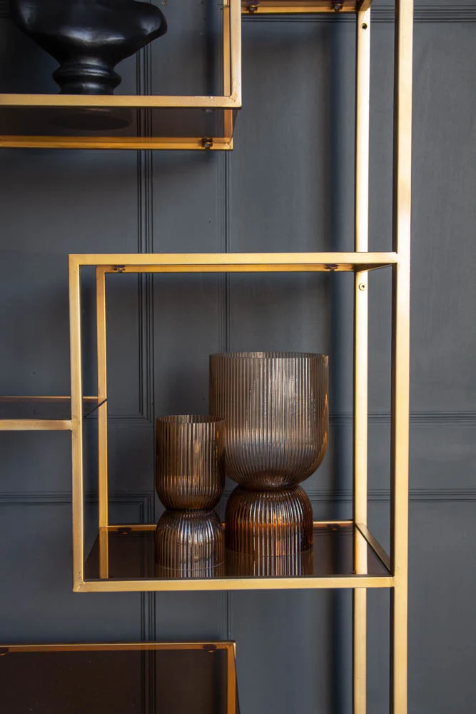 Tall Gold & Glass Art Deco Shelving Unit - Image 5