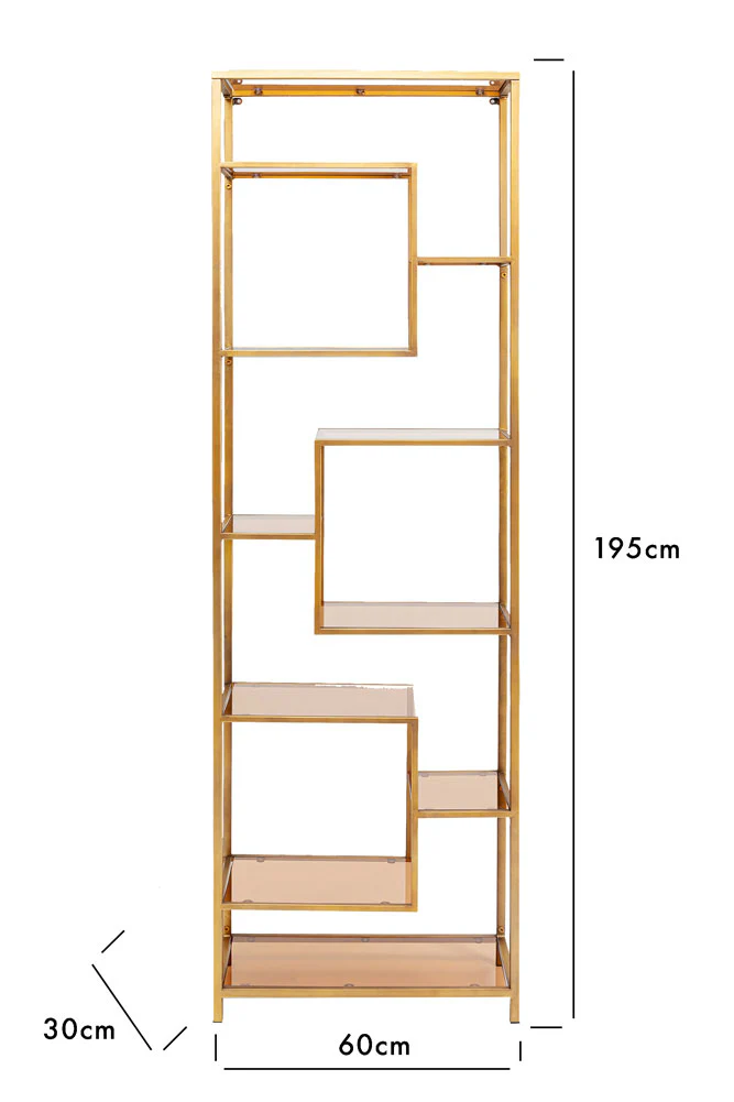 Tall Gold & Glass Art Deco Shelving Unit - Image 8