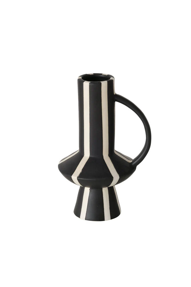 Tall Striped Black & White Vase With Handle - Image 5