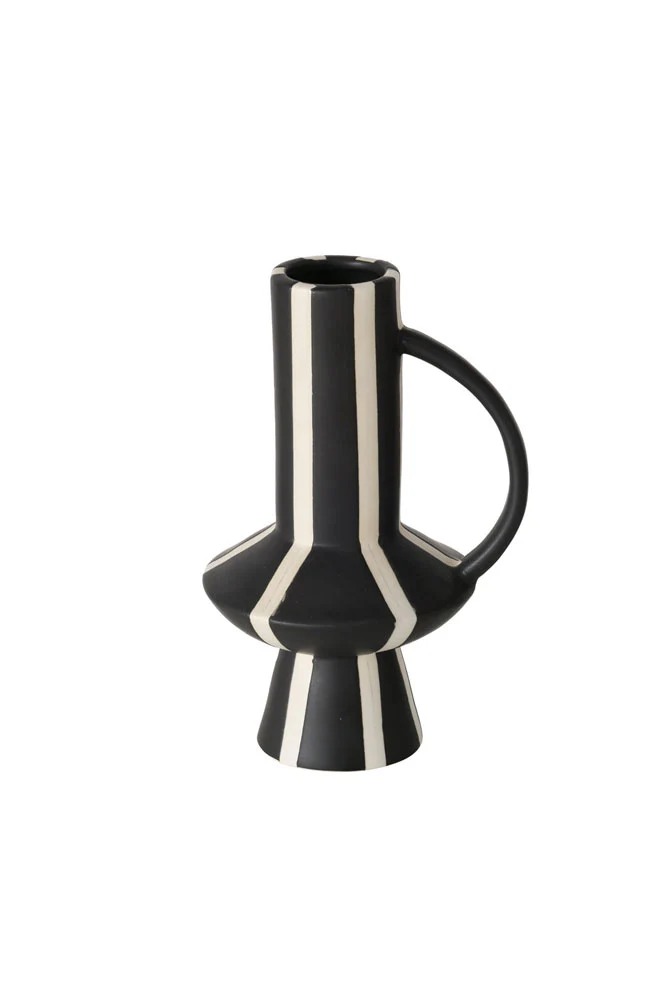 Tall Striped Black & White Vase With Handle - Image 6