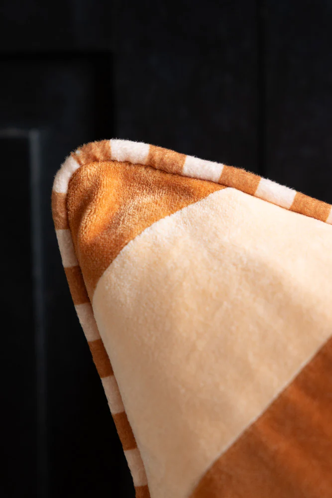Terracotta & Peach Diagonal Stripe Velvet Cushion - Image 4