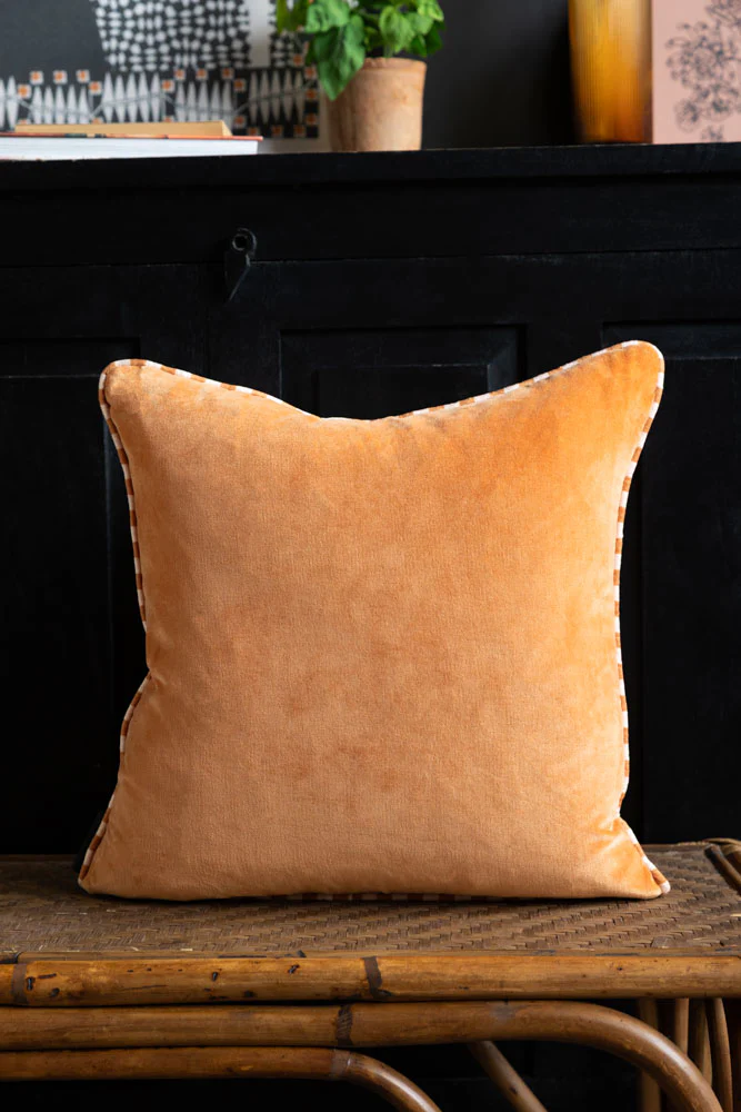 Terracotta & Peach Diagonal Stripe Velvet Cushion - Image 5