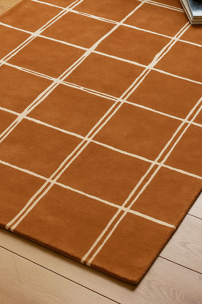 The Albany Grid Rug in Rust - Available in 3 Sizes - Image 2