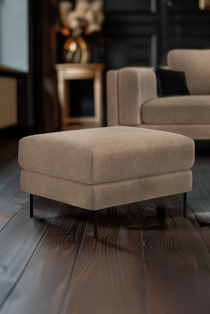 The Grace Footstool In Luxe Needlecord Velvet Natural Whisper