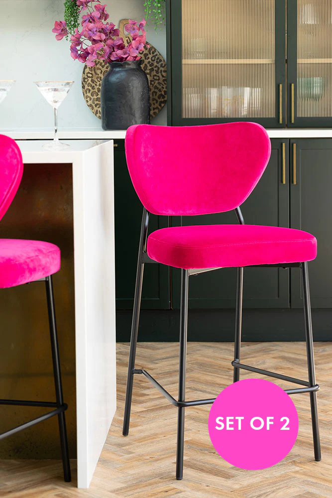 Set Of 2 Bar Stools In Harry's Hot Pink