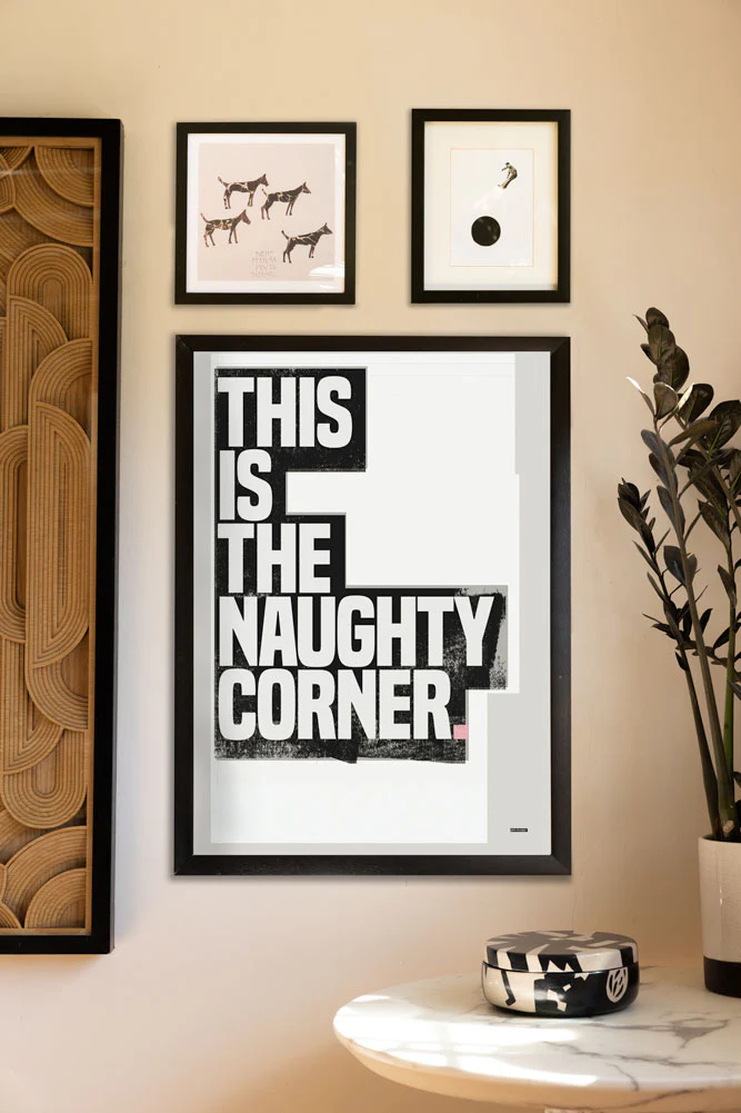This Is The Naughty Corner Monochrome Art Print - Unframed - Image 2