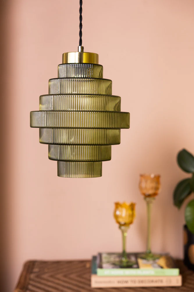 Tiered Green Glass Easyfit Ceiling Light Shade - Image 4