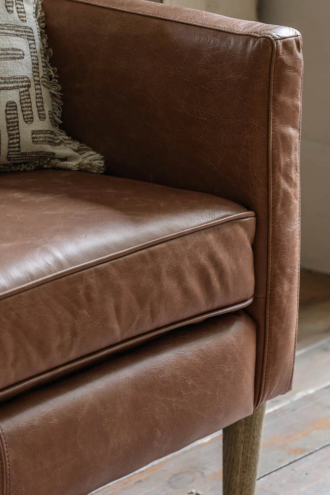 Vintage-Style Brown Leather 2-Seater Sofa - Image 3