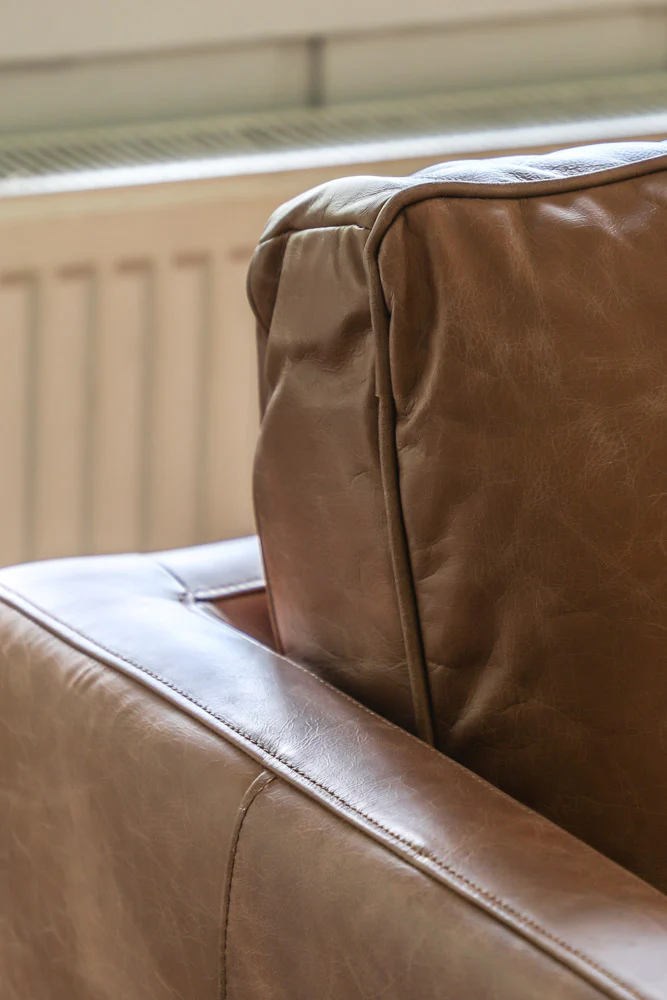 Vintage-Style Brown Leather 2-Seater Sofa - Image 4