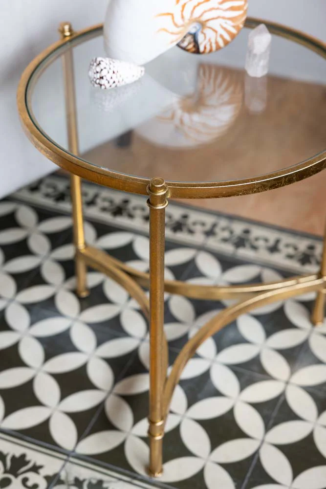 Vintage-Style Gold & Glass Side Table - Image 2