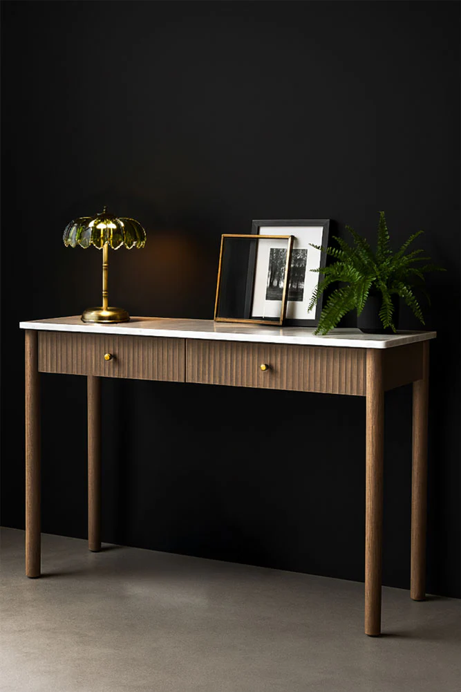 White Marble 2-Drawer Console Table