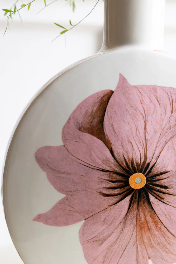 White & Pink Floral Vase - Image 2